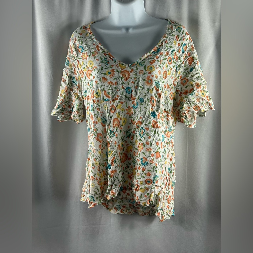 Rose & Thyme V-neck bell sleeve floral top L - Picture 1 of 6